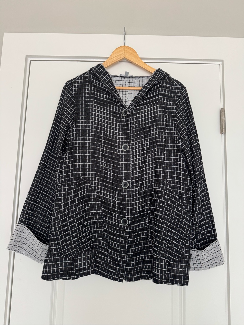 Habitat Black Windowpane Button-Front Hooded Shirt Jacket